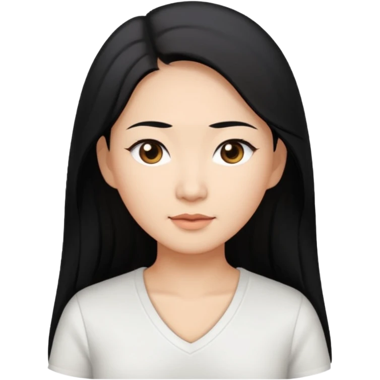 asian mom with long black hair and big brown eyes emoji in a white v neck shirt emoji