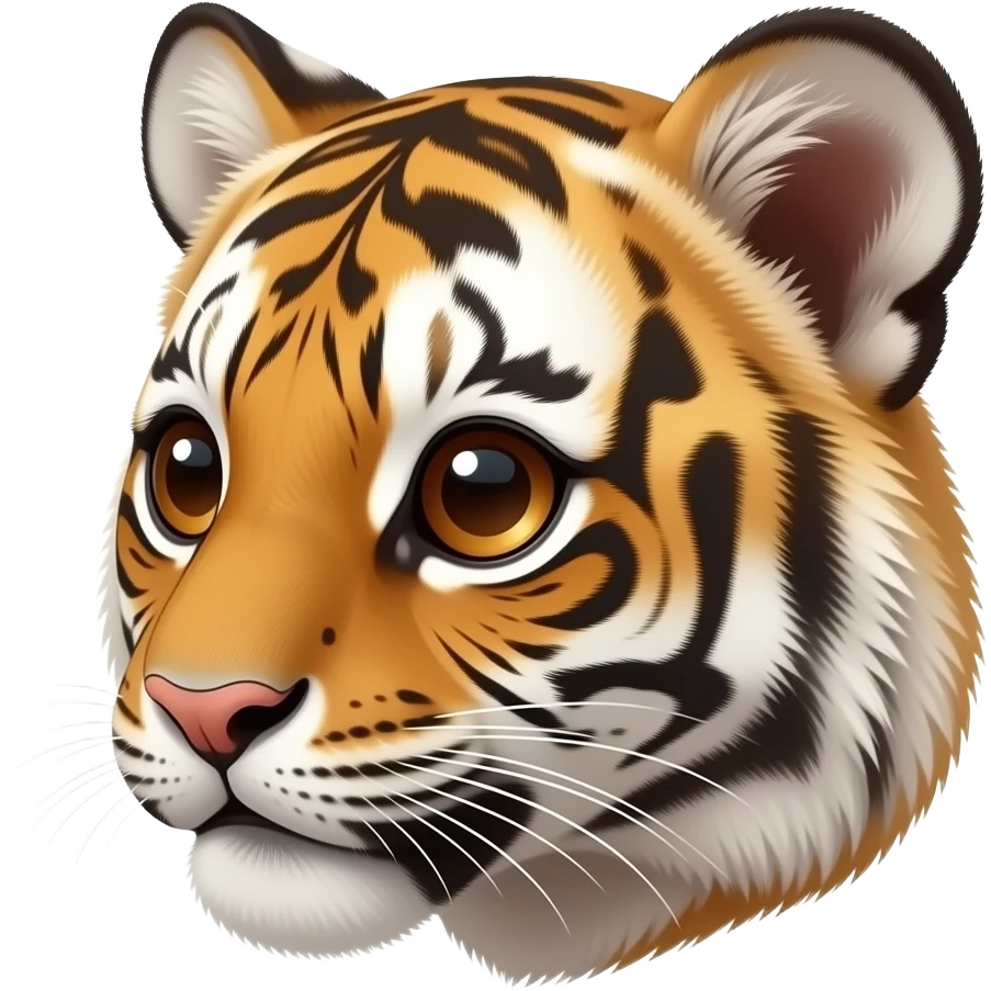 A little bit cute tiger head very realistic Turn sideways dark brown eyes emoji