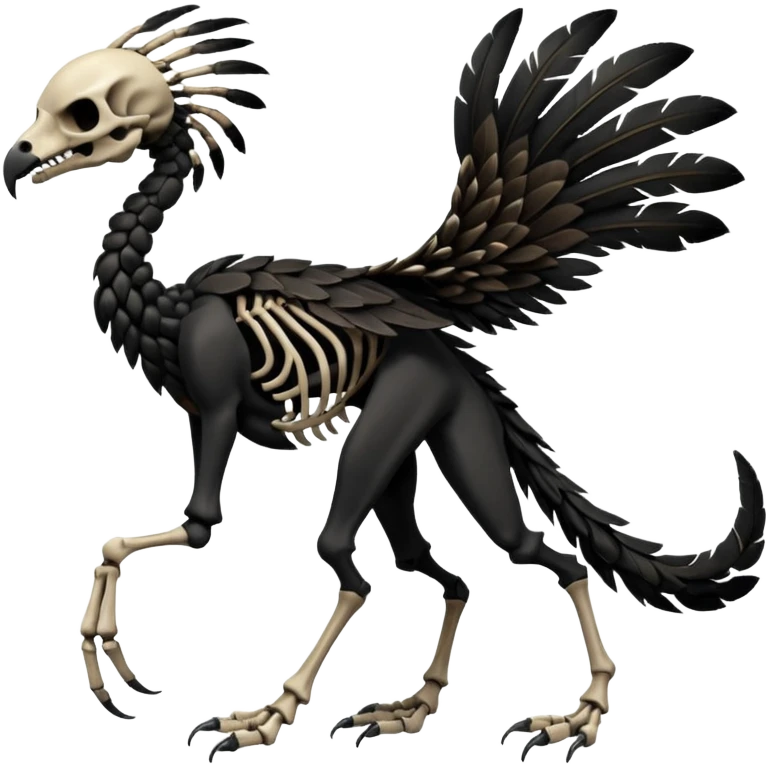 Rare realistic dark edgy evil tribal patterned feathered skeletal badass epic handsome gorgeous aesthetic black-skulled Vernid-Trico-species-Fakemon-creature by LiLaiRa, 4 legs, 1 tail, random markings, (full body) emoji