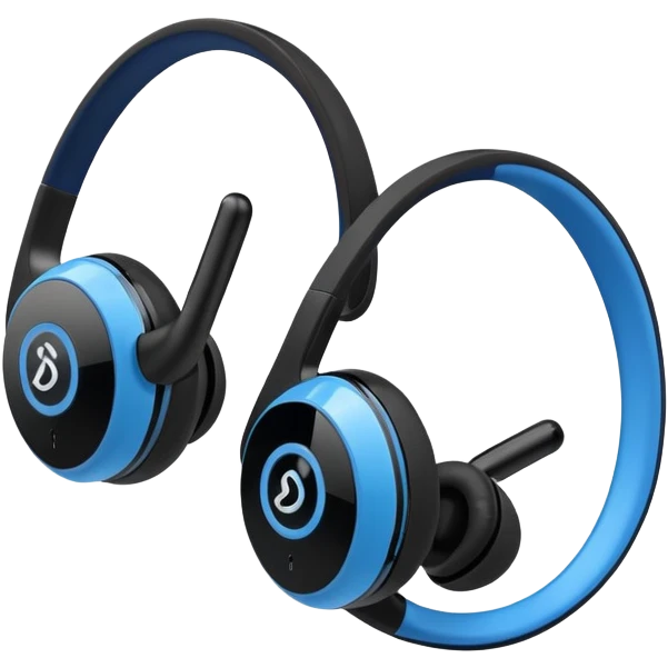 A side profile view of a pair of Black and blue and white wireless Bluetooth headphones emoji