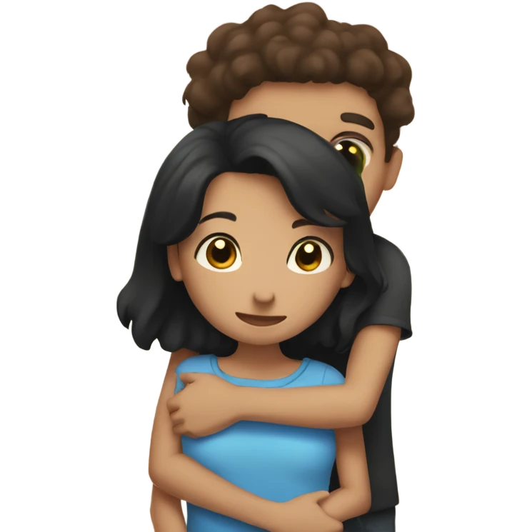 Boy with black hair hugging girl with brown hair emoji