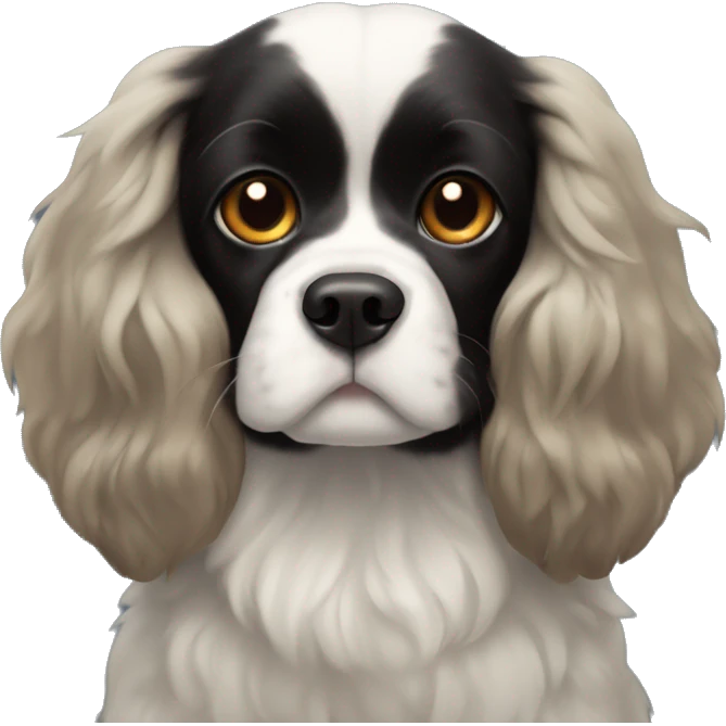 completely black small king spaniel with black fur on his whole face and white fur on chest emoji