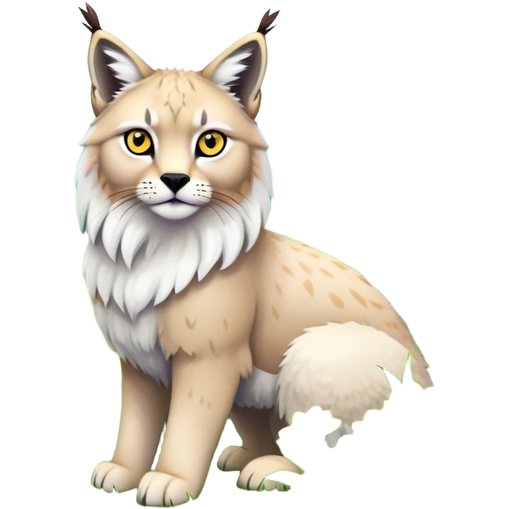 Collage of exotic animals: a lynx with striking eyes, and a fluffy alpaca standing in a lush meadow. The lynx gazes intently while the alpaca looks calm and curious. Surrounded by vibrant plants and flowers. Transparent background for a lively, colorful scene. emoji