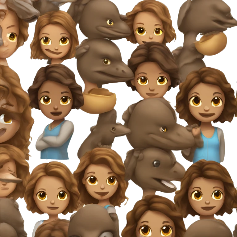 mix of girl with brown hair and a platypus emoji