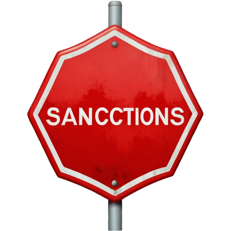 red, road sign, hexagonal, with the inscription sanctions emoji