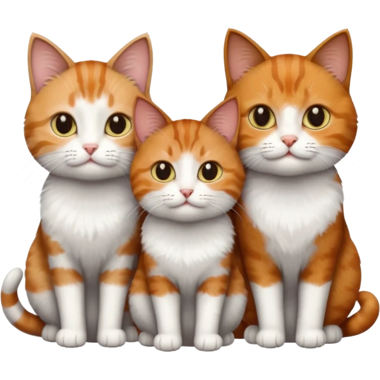 3 different coloured tiny short haired cats, including a dark grey and white cat, a ginger and white and a brown tabby and white emoji