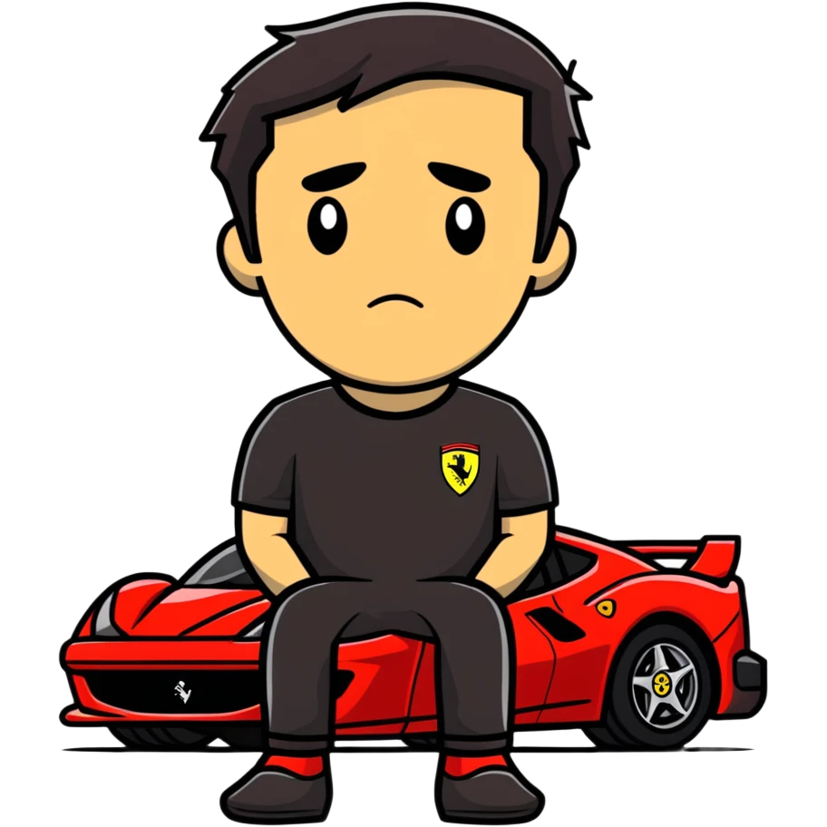 depressed man wearing a Ferrari t-shirt emoji
