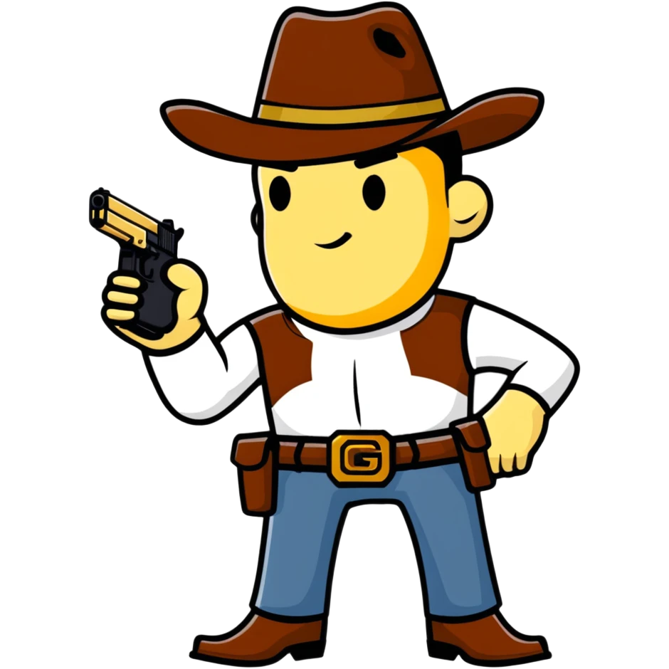 Man wearing a cowboy hat holding a gold Glock emoji