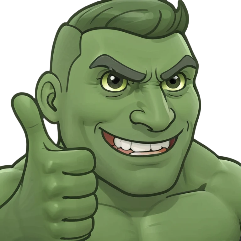 gigachad style muscular man emoji giving thumbs up, humorous exaggerated facial features, suitable for Twitch emojis for Twitch.tv/wisko channel emoji