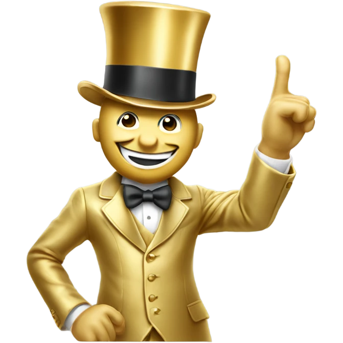 Monopoly man in the golden suit and golden hat winking and pointing to the viewer emoji