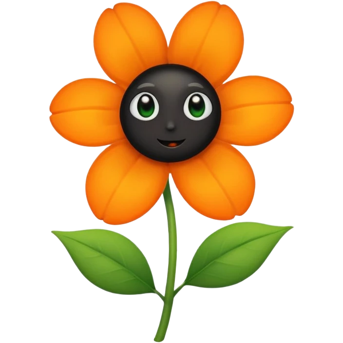 Green stem, white bud with black cartoony face: ;p. And six heart shaped yellowish orange petals emoji