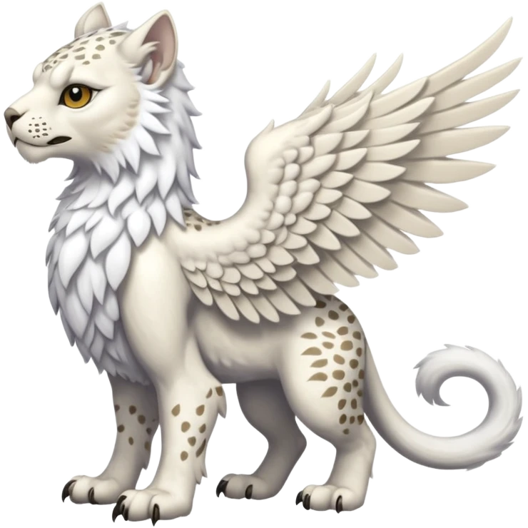 Albino white-furred Gryphon-griffin-snow-leopard-chimera-hybrid, full body emoji
