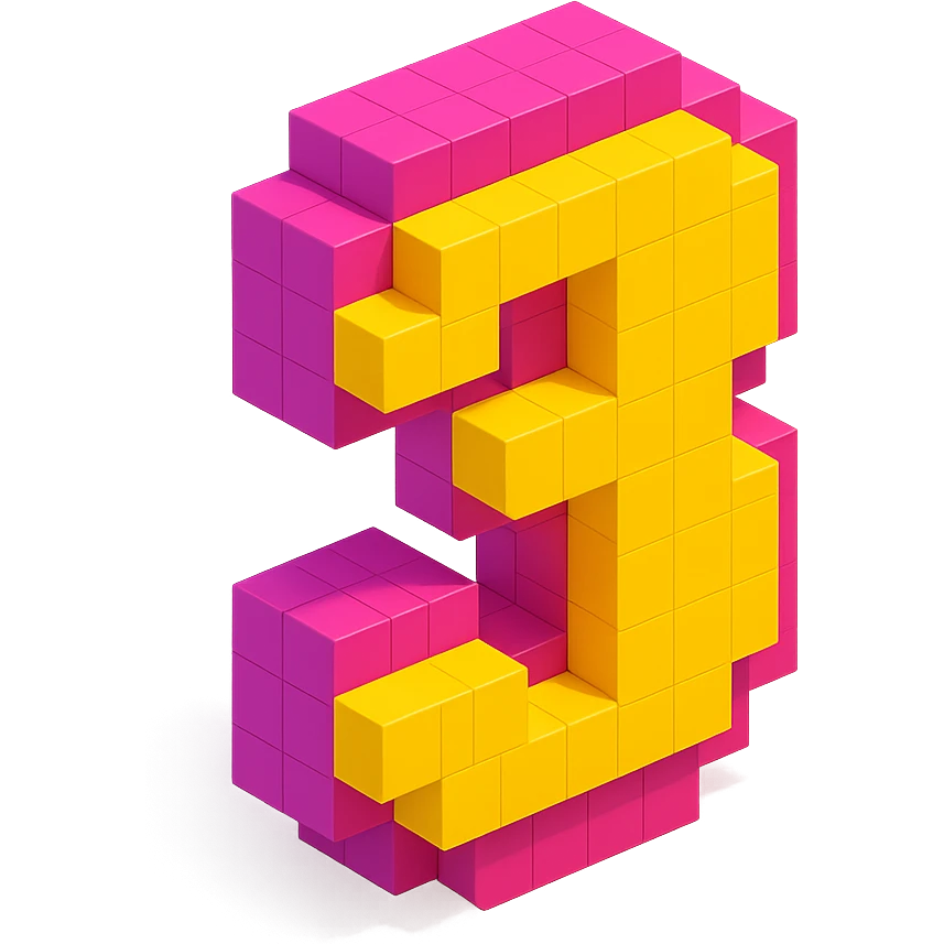 playful and creative number 3 in voxel art style emoji