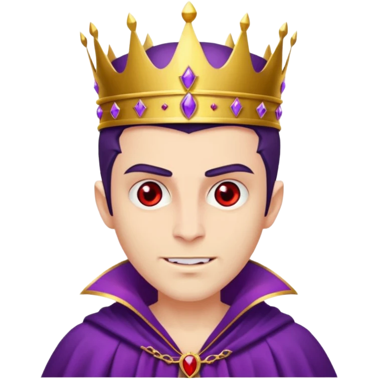Vampire King, Young vampire king in purple robe, red eye, wearing a crown, confident smirk. emoji