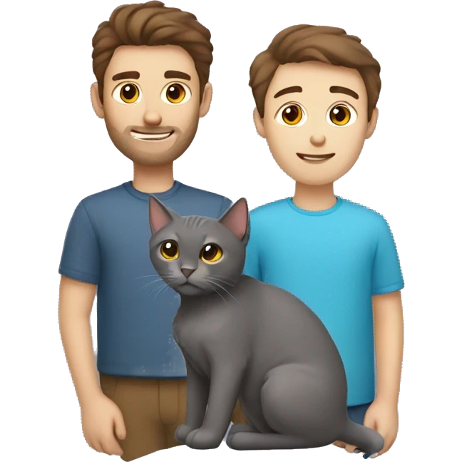 Brown hair man and russian blue cat together emoji
