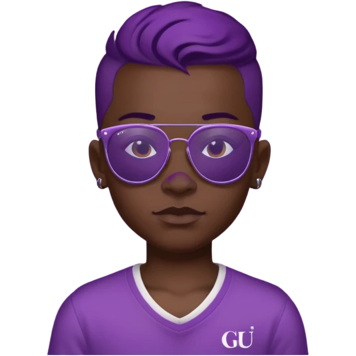 a boy with purple skin and sunglasses that has a tattoo on his forehead that says “gu4nto” emoji