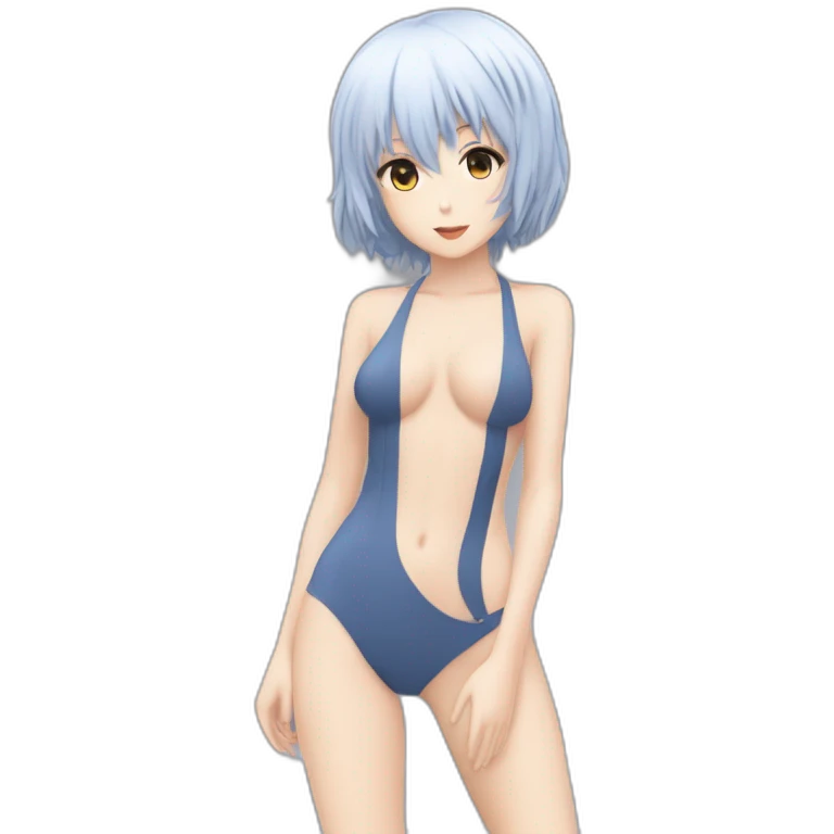 rei ayanami nue, full-body, short-hair, teen, enfant, bikini emoji
