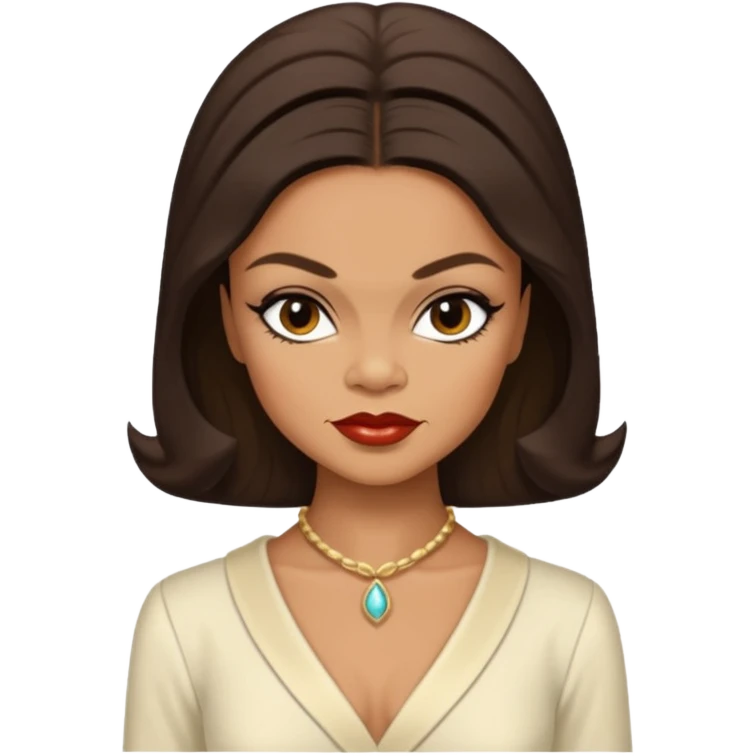 Eartha Kitt with dark brown hair, ivory outfit emoji