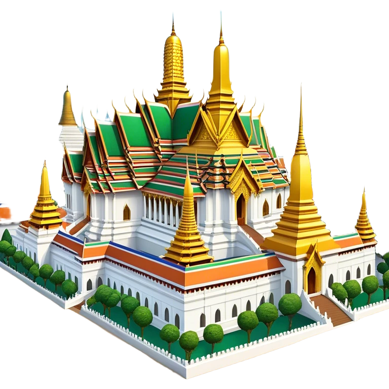 Cinematic Realistic Grand Palace Bangkok Landmark Emoji, showcasing the opulent golden spires, intricate Thai architecture, and the Emerald Buddha Temple set within a vibrant, manicured courtyard. emoji