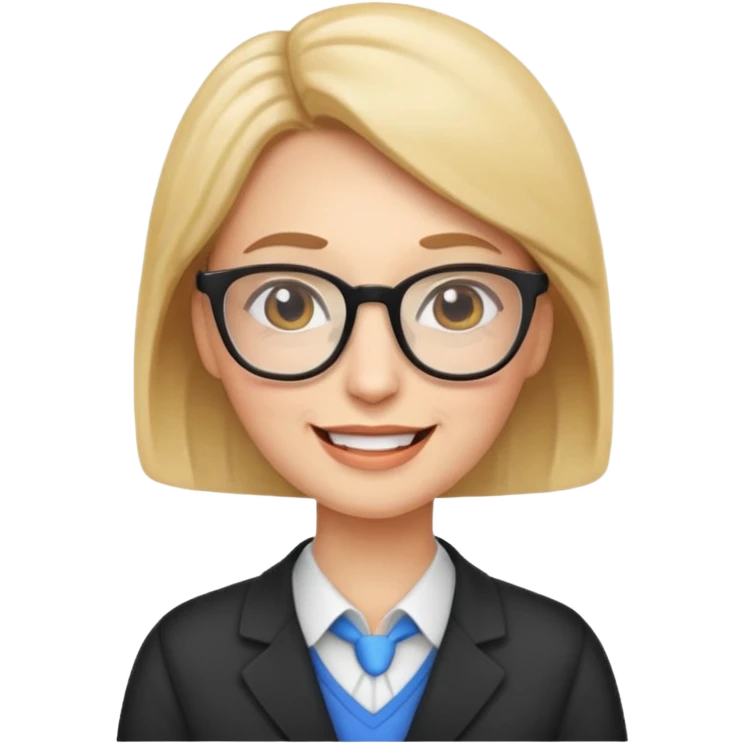 emoji-style face of a teacher character with glasses, professional yet friendly, cartoon-like style, happy emotion emoji