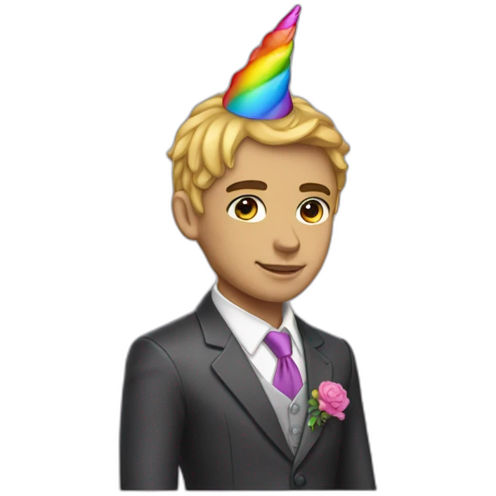 Posh-boy-with-suit-and-rainbow-unicorn-hat emoji