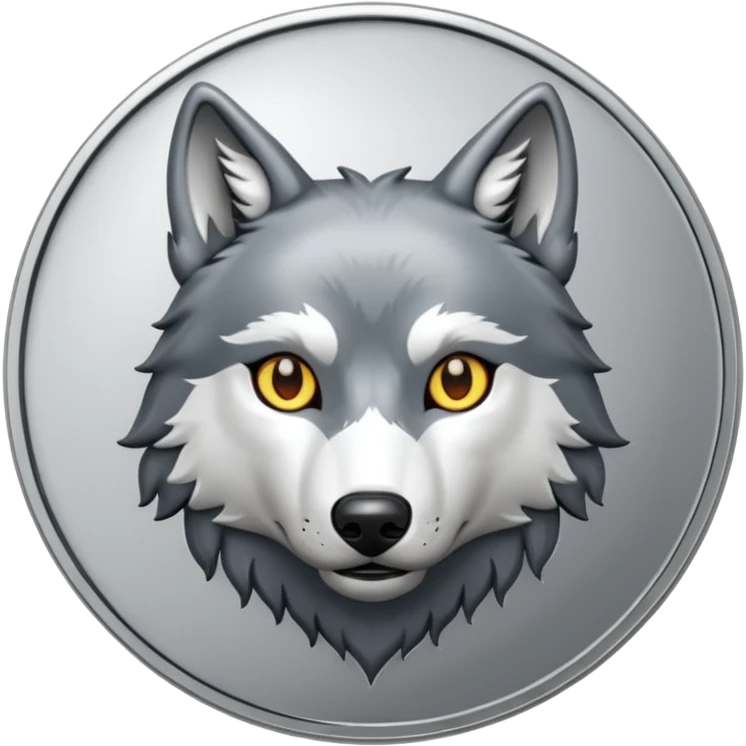 Silver coin with a wolf face as the center emoji