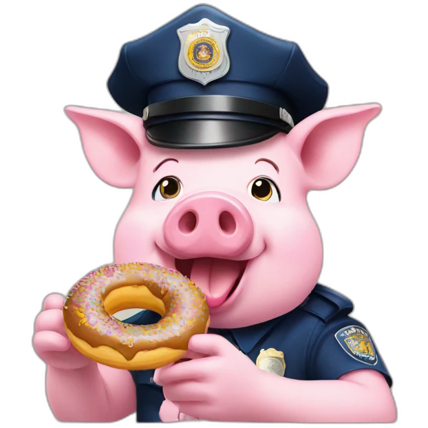 Pig in police hat eating donut emoji