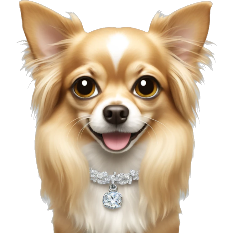 Long haired chihuahua holding wedding ring emoji