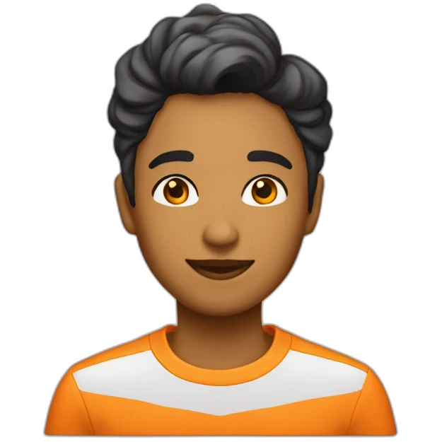 una chica y chico de remera naranja hacen negocios emoji