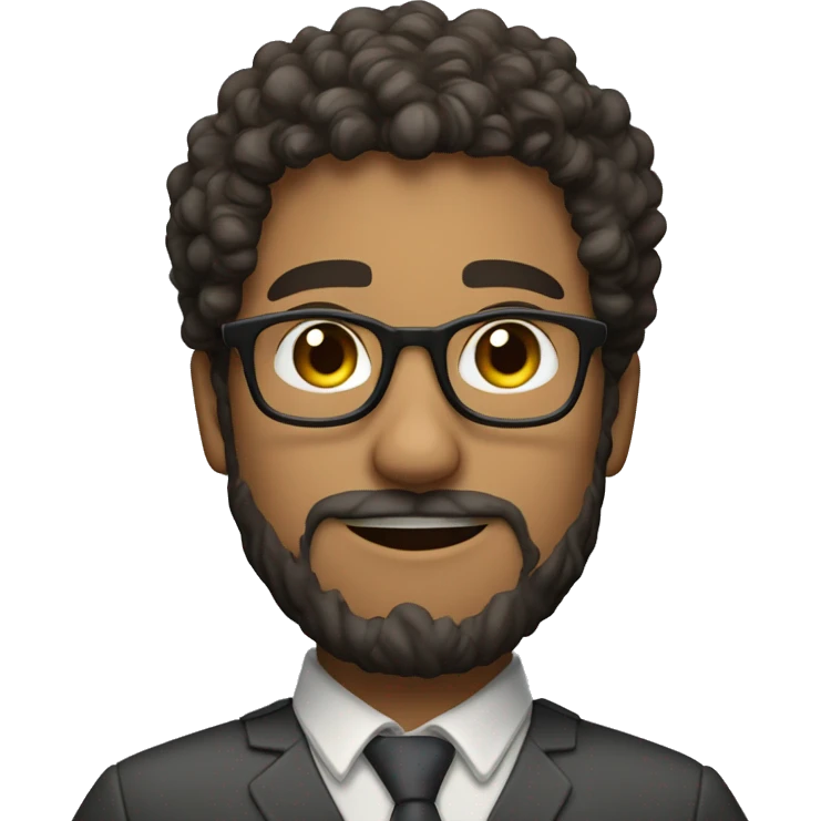 latino curly-haired male teacher wearing glasses trimmed beard emoji