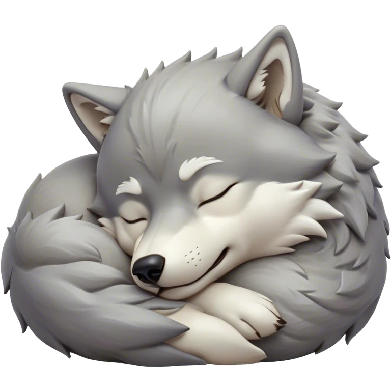 Meme-Worthy Cute Sleeping Wolf Portrait Emoji, Head resting peacefully with a contented smile, showcasing a robust build and a luxuriously soft grey and white Fur, eyes shut in a serene, restful nap, Simplified yet hilariously adorable features, highly detailed, glowing with a soft, drowsy light, high shine, relaxed and utterly lovable, stylized with an air of playful laziness, bright and heartwarming, soft glowing outline, capturing the essence of a comically sleepy wolf, so meme-worthy it feels like it could instantly become the next viral sensation of adorable slumber! emoji