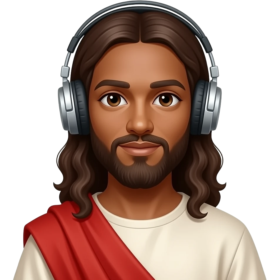 African American Jesus Christ wearing tunic and headphones emoji