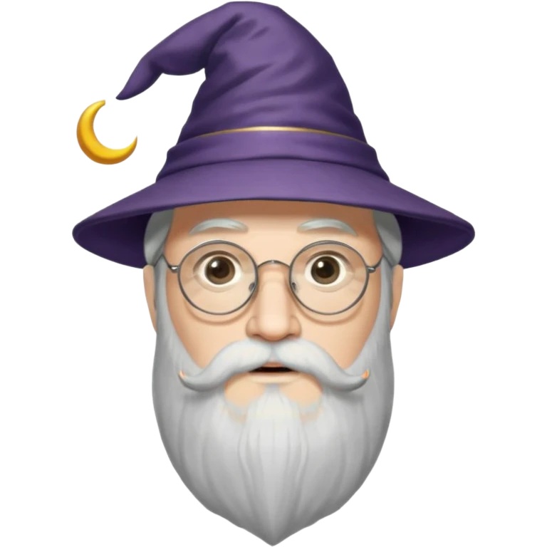 Design Albus Dumbledore with long white beard, half-moon glasses, wizard hat & wise expression. emoji