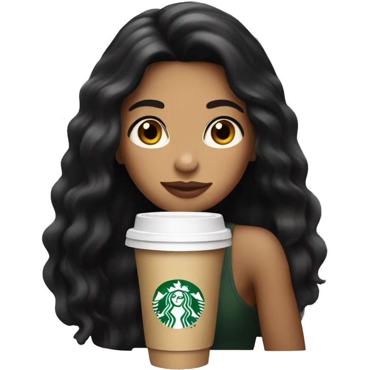 beautiful Puerto Rican girl with long black hair drinking starbucks  emoji
