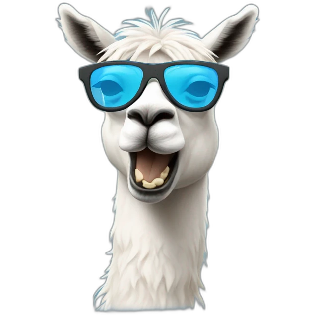 Spitting llama with blue glasses emoji