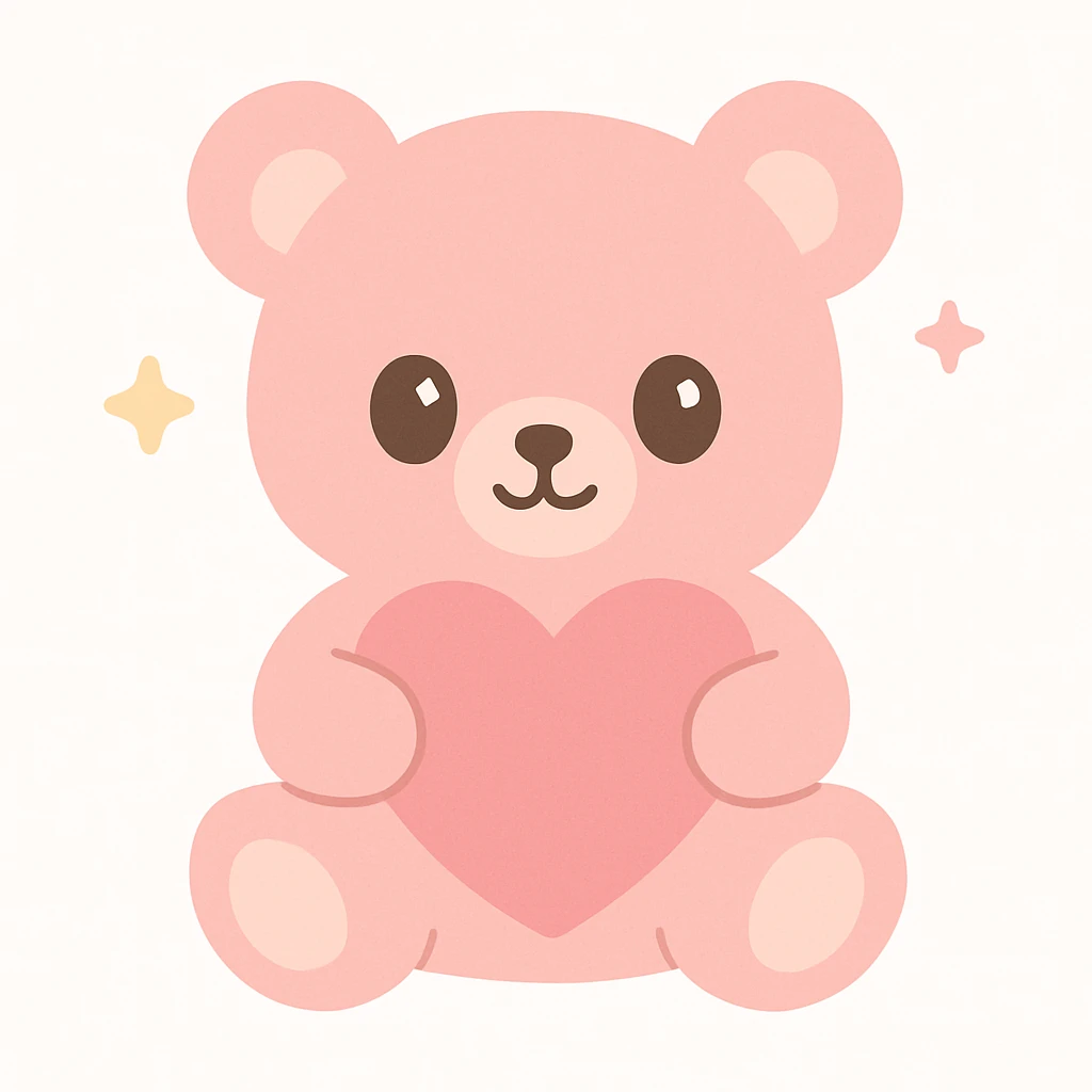 cute pink teddy bear holding a heart, sweet and friendly emoji