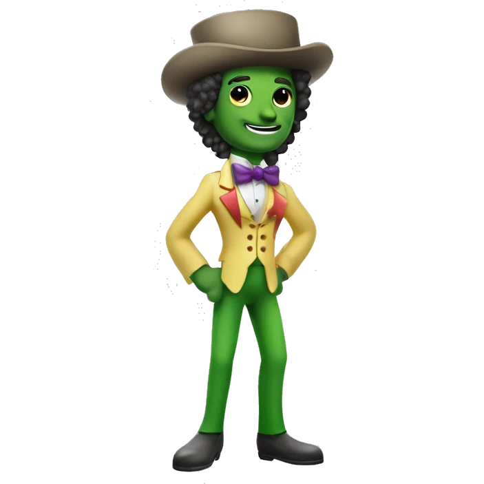 dandy from dandy's world. A rainbow flower with a rubberhose toon body. with an off white body and green arms and legs emoji