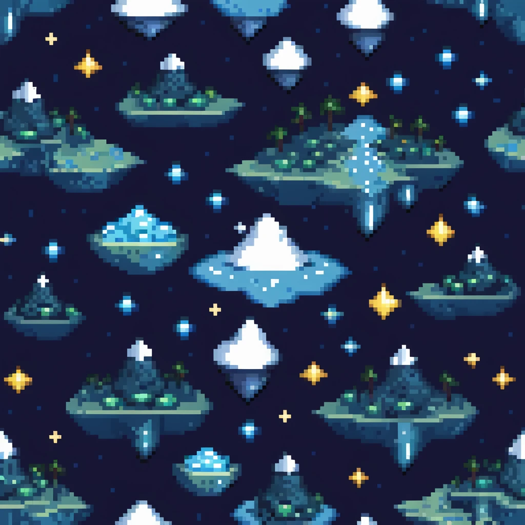 Starry night sky with floating islands and crystals emoji