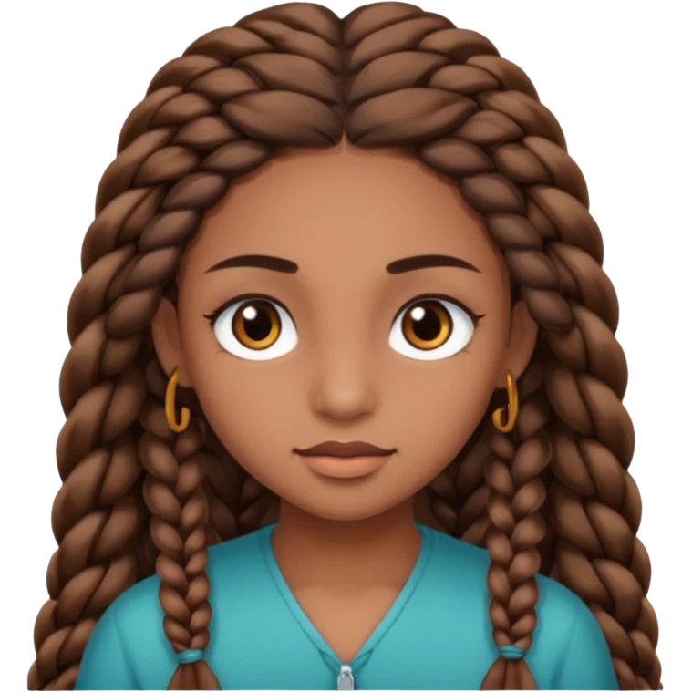 girl with thin braids long hair and brown eyes, brown skin, eyelashes, siren eyes emoji