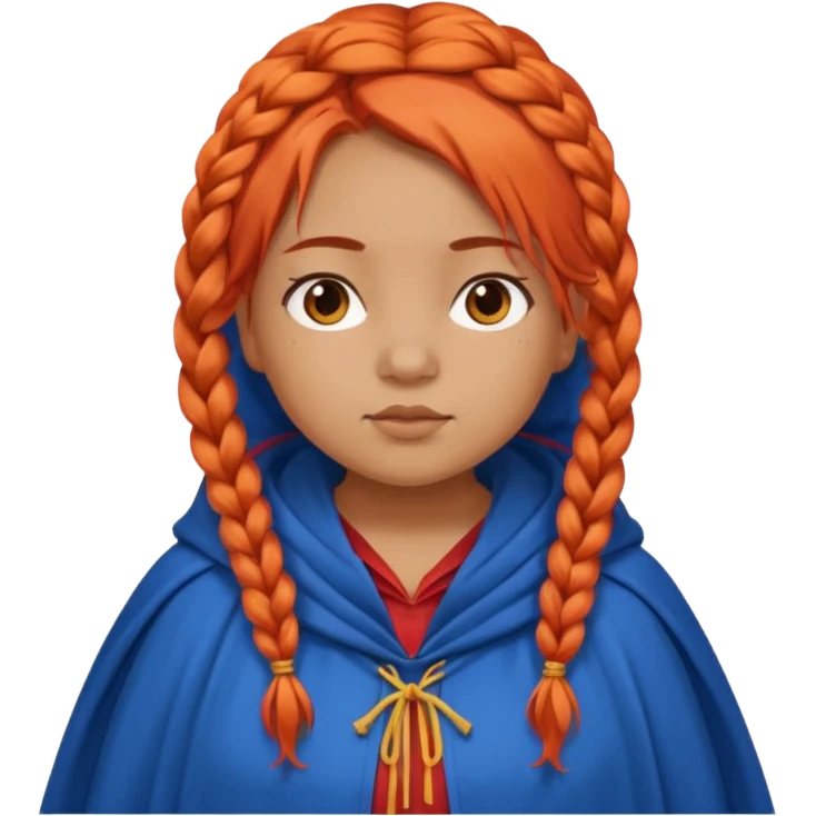 red orange braids hair girl, tan skin, fat, wear blue cloak emoji