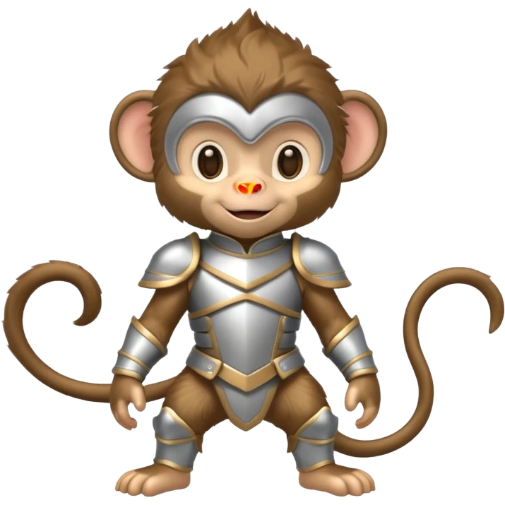 baby monkey in silver armor, full body, smile emoji