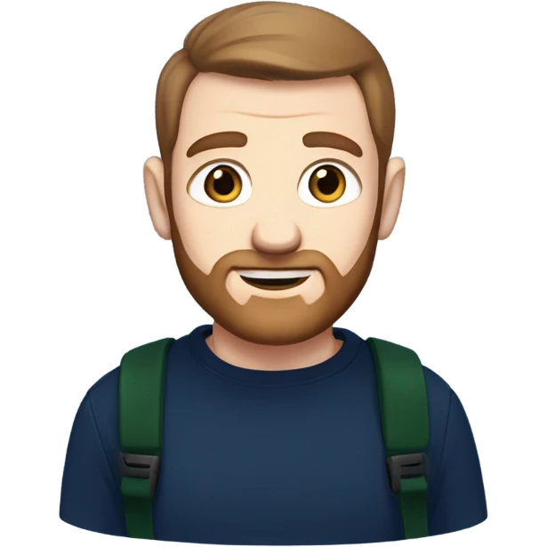 irish man light blue eyes, brown short receding hair and short beard, wearing a smart navy blue jumper. emoji