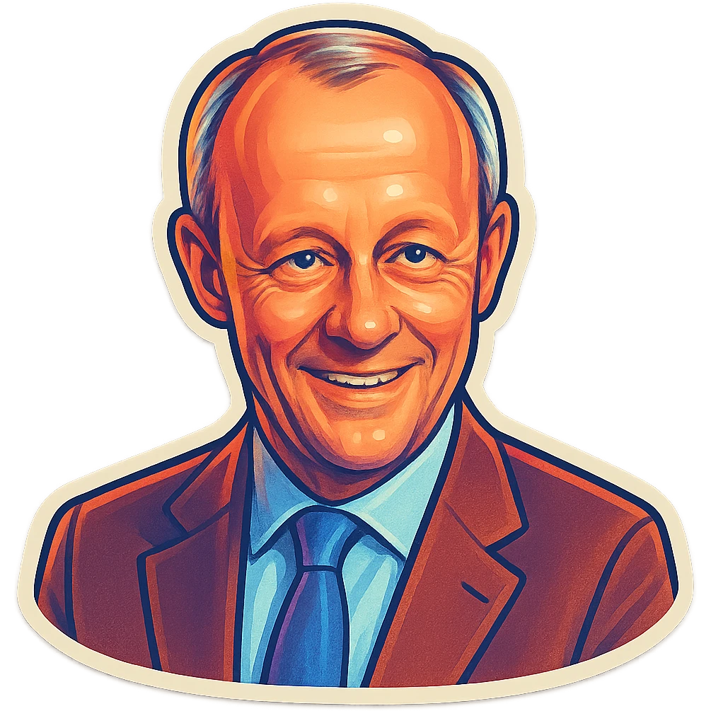Friedrich Merz, German politician, in a suit, colorful expressive sticker, friendly expression, Discord sticker style emoji