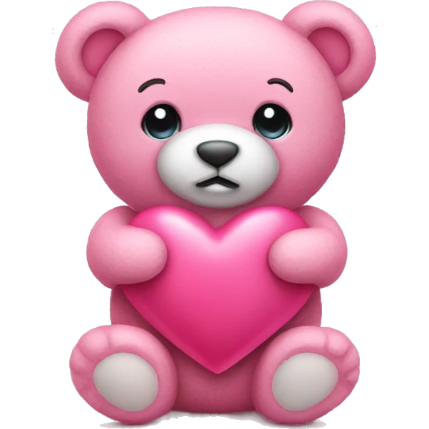 pink teddy bear holding a pink heart emoji