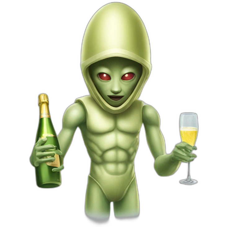 Extraterrestre qui boit du champagne emoji