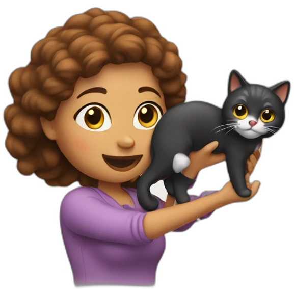a woman playing with a cat emoji
