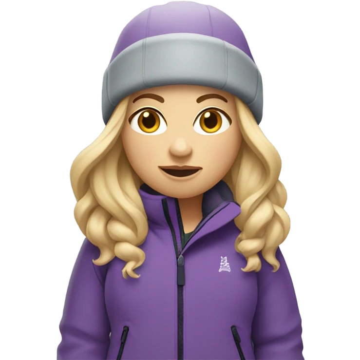 Chubby female long blonde hair skier with purpley-grey jacket and black pants showing whole body in high resolution emoji