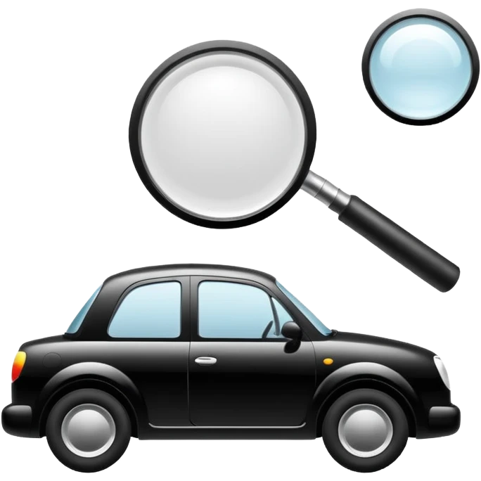 car silhouette with a magnifying glass above it emoji