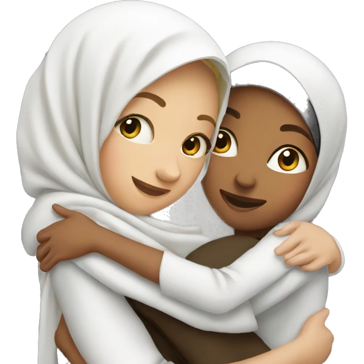 Two girls covered with Muslim women hugging emoji