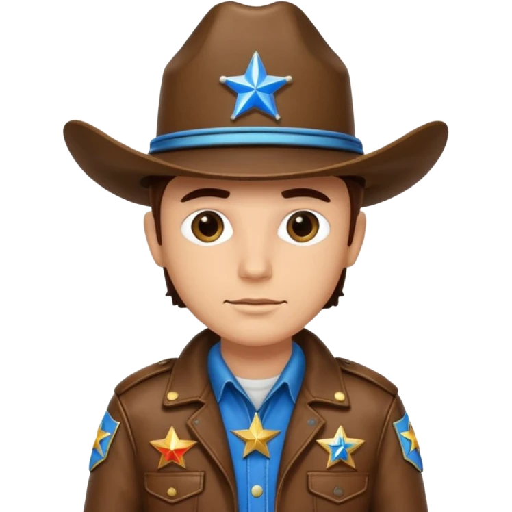 Sheriff with shiny blue star badge, brown jacket and blue hat emoji